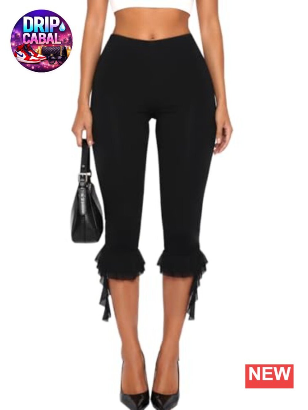 Y2K Ruffle Flare Capri Pants High Stretch Cotton Blend Going Out
